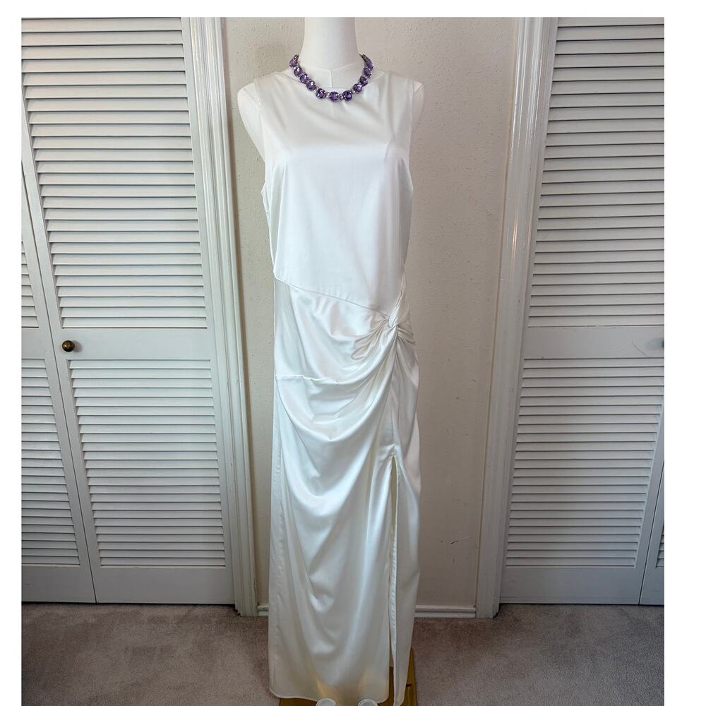Abercrombie Draped White Satin Maxi Dress with Cutout Back Size Large